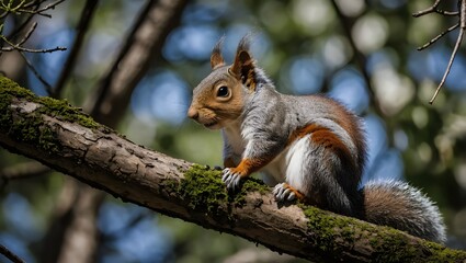 A view of a squirrel sitting on a tree