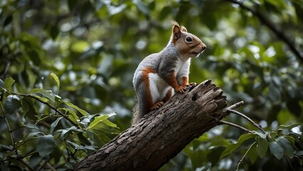 A view of a squirrel sitting on a tree