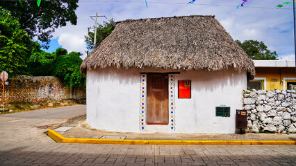Traditional Mayan House on the Calzada de los Frailes street preserved as a representation of...