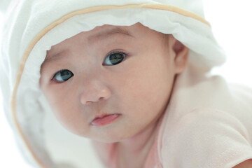 Cute little boy with bunny hat.
