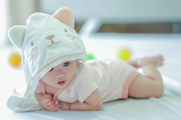 Cute little boy with bunny hat.
