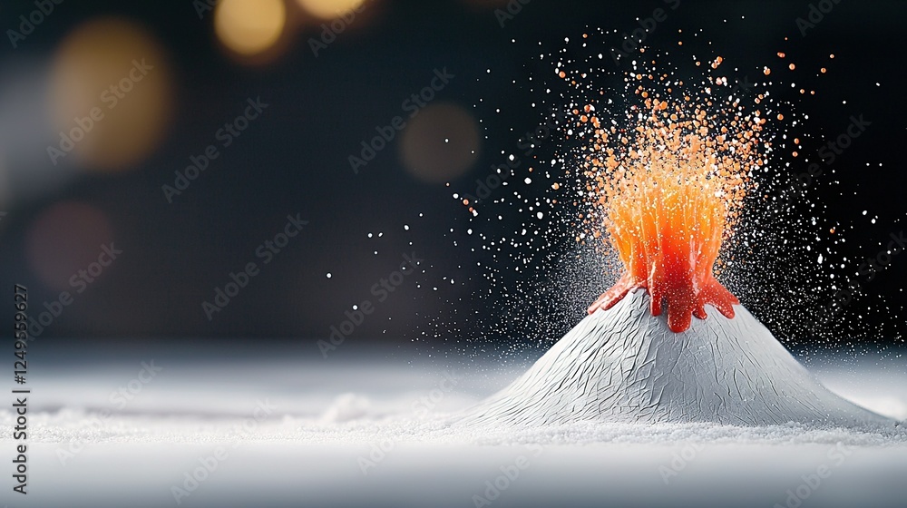 Wall mural a macro image showcases a tiny white object emitting red-orange liquid from its summit