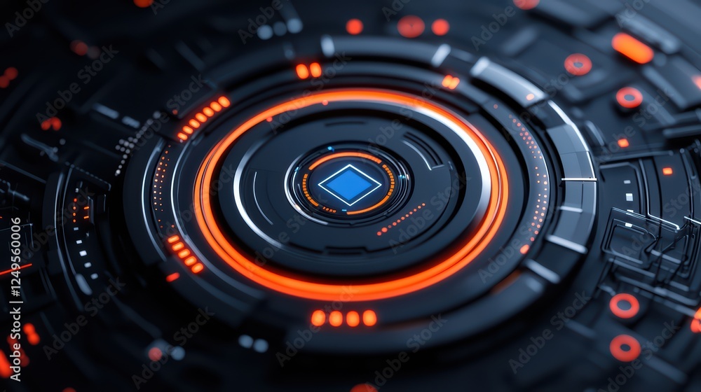 Poster abstract futuristic circular design with glowing orange elements