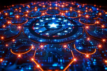 Microchip embodying american flag symbolizes u.stechnology integration in artificial intelligence