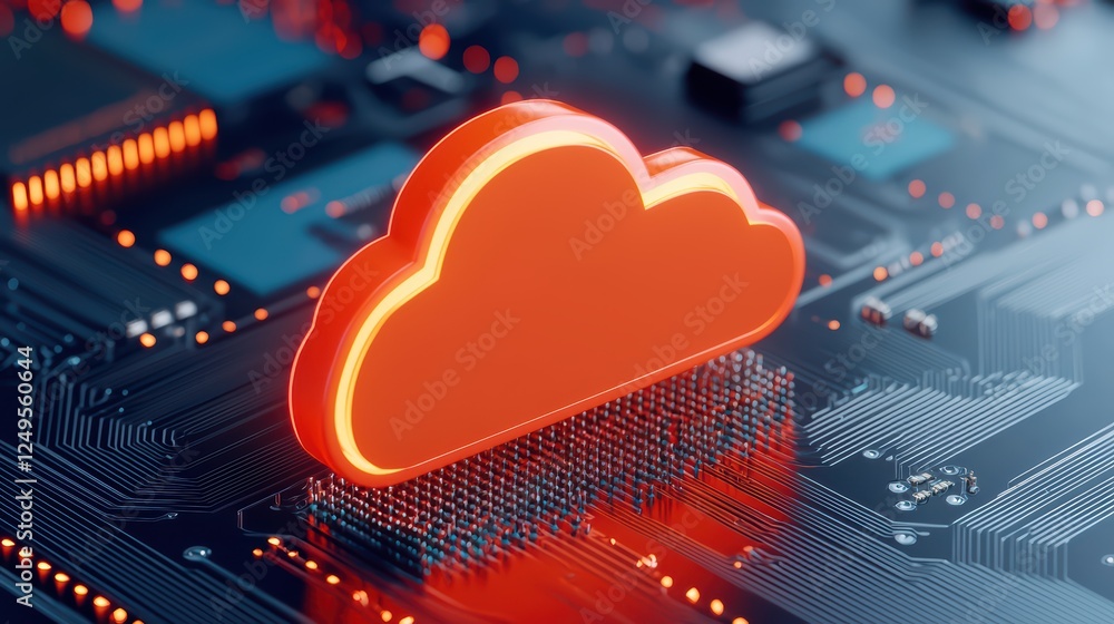 Aufkleber digital cloud icon on circuit board background with glowing effect