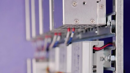 An electrical panel for the organization of electricity supply to the apartment. Close-up. Soft focus.