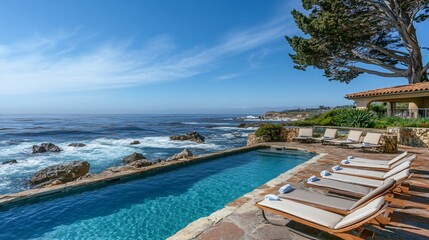 Fototapeta premium Luxury Oceanfront Villa with Infinity Pool Stunning Coastal View