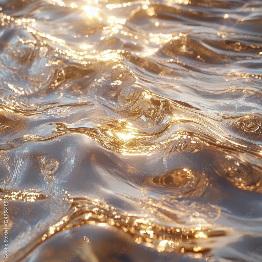 Poster reflective golden waves gently lap in a serene water surface during golden hour at twilight. generat