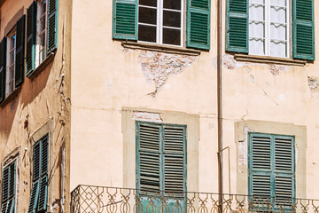Old bulding's facade in Pisa Old Town. Italy, 2019