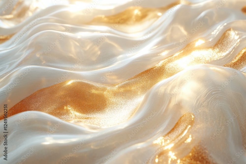 Poster golden waves of shimmering fabric reflect light in a serene abstract composition during daylight. ge