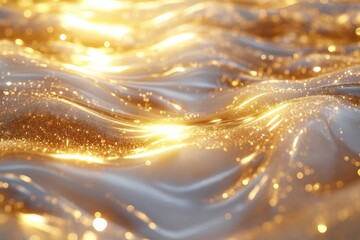 Obraz premium Golden waves of shimmering light create a captivating and mesmerizing effect in an abstract composition. Generative AI