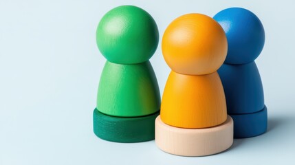 Colorful Wooden Game Pieces in a Studio Setting on Light Background
