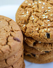 chocolate chip cookies. Plates of tasty cookies.