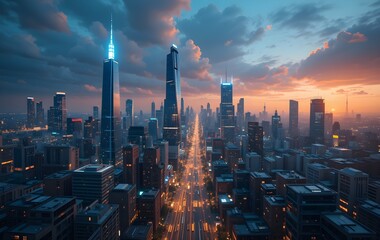 Fototapeta premium Digital Network and Future City Systems: AI, Cloud Computing, Cybersecurity, and Data Transformation