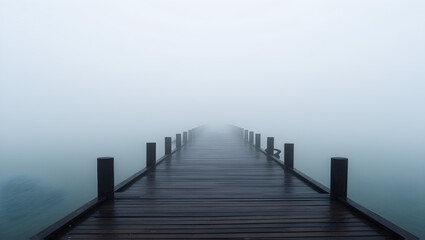 Obraz premium A fog-covered pier stretching into the distance