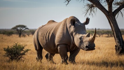 Fototapeta premium View of a rhino in the African savannah