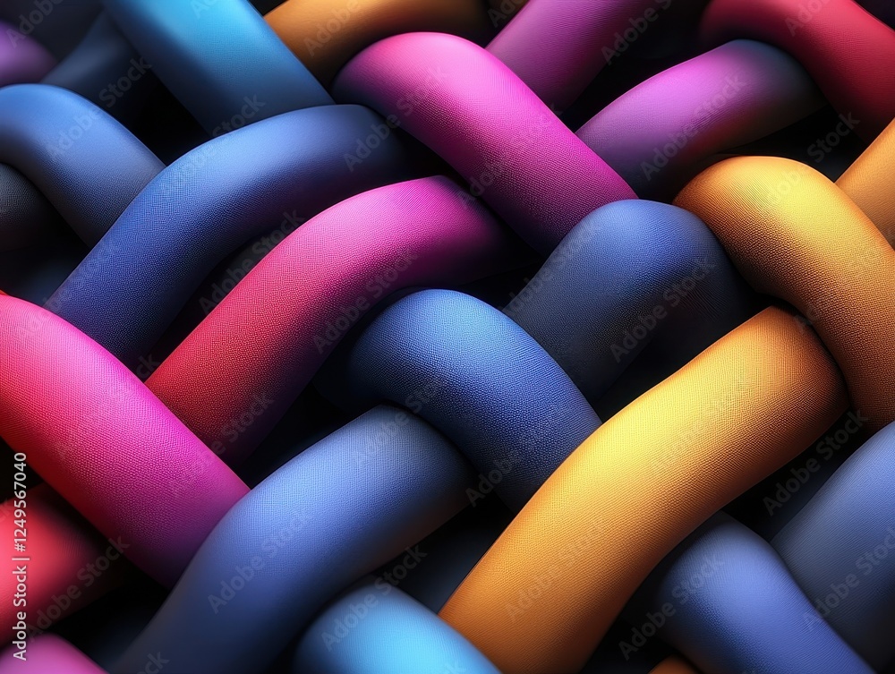Poster colorful intertwined strands creating a vibrant abstract pattern.