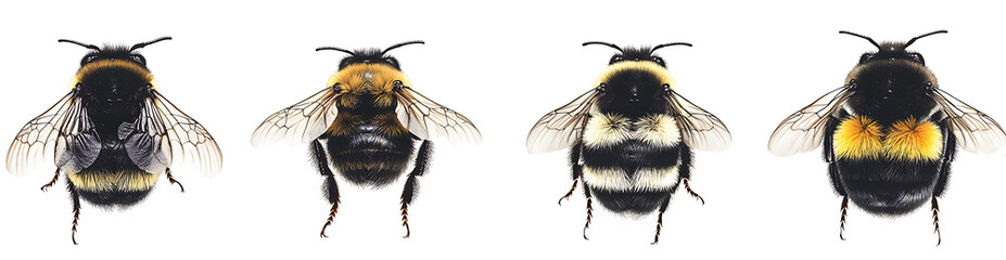 Set of poses of bees against isolated on white background PNG.AI GENERATED