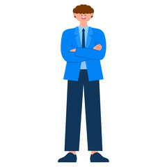 Happy businessman crossed arms flat vector illustration, professional man