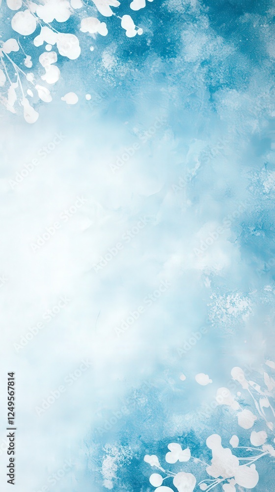 Poster frosty blue background with soft white patterns, creating a serene and wintery atmosphere.