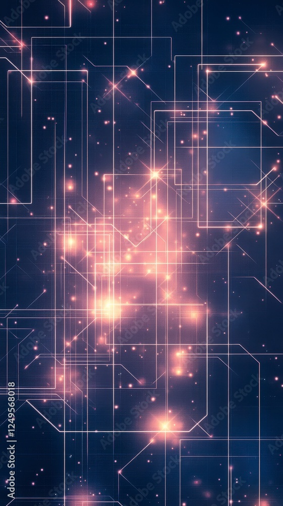 Poster abstract digital background featuring glowing lines and luminous points, evoking a futuristic and te