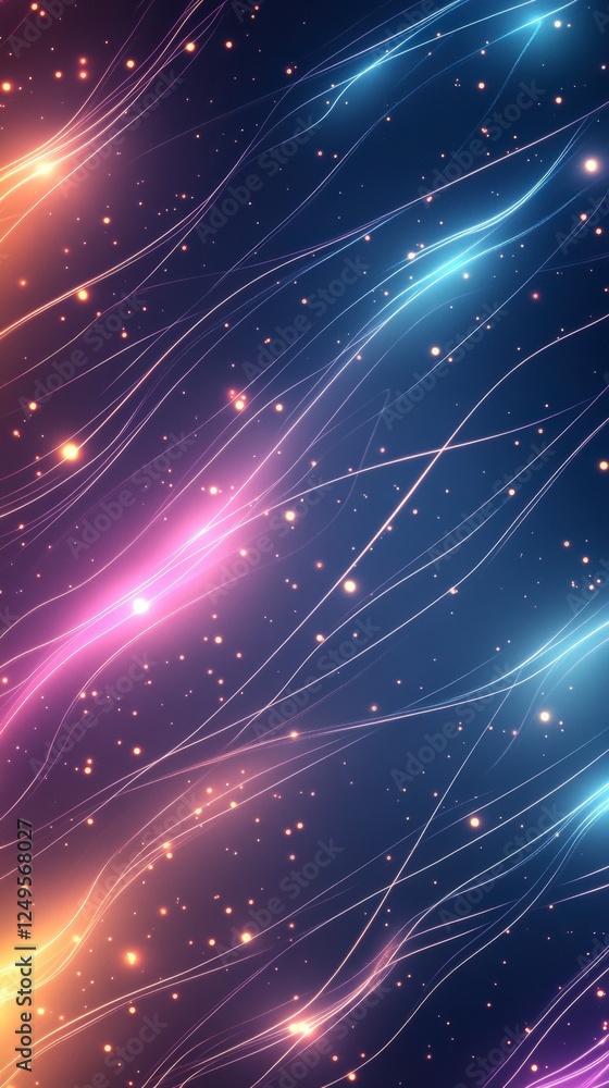 Poster colorful light trails on a dark background, creating a dynamic and vibrant abstract pattern.