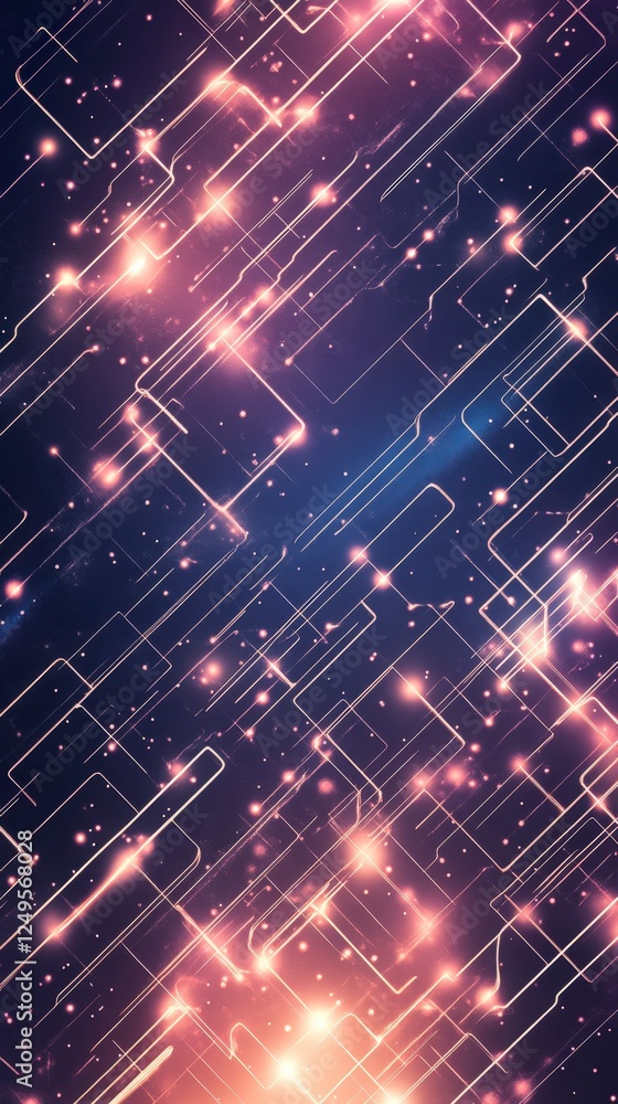 Poster Abstract digital background with glowing lines and bright particles, creating a futuristic atmosphere.