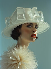 Vintage portrait of a woman in an ice hat.