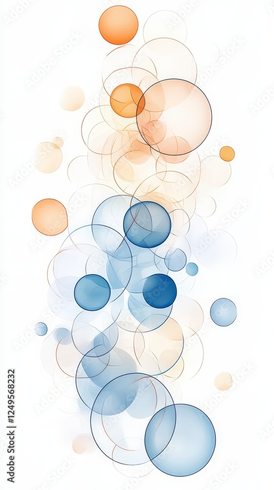 Poster abstract design featuring overlapping circles in soft blue and orange hues, creating a sense of dept