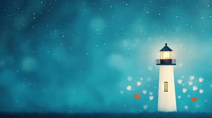  A lighthouse at midnight emits heart-shaped beams