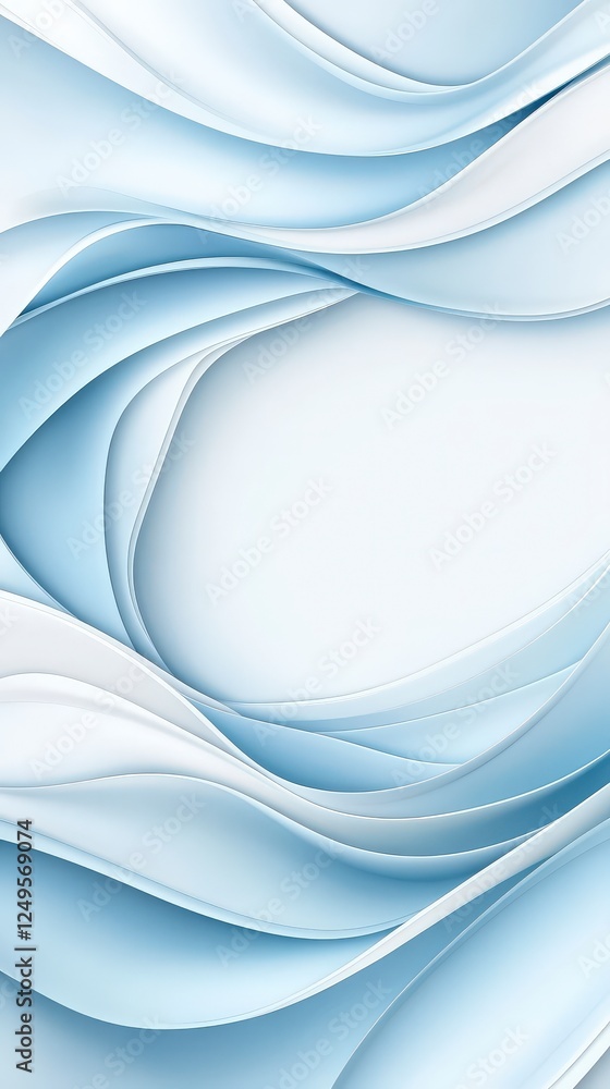 Poster soft blue waves layered elegantly, creating a soothing abstract background with a tranquil ambiance.