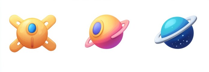 Cartoon space planets & spacecraft