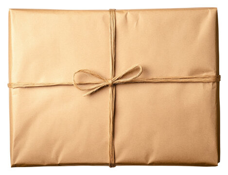 Gift package wrapped in brown paper with string
