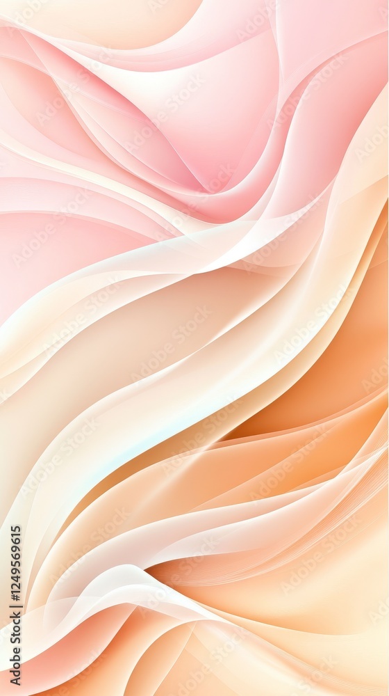 Poster soft pastel waves blend seamlessly, creating a soothing abstract background with gentle curves and g