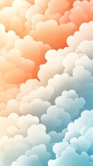 Soft pastel clouds blend in shades of orange, blue, and white, creating a dreamy, serene atmosphere.