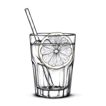 recommend clip art: Hand-drawn glass of iced lemonade with lemon slice and straw