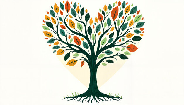 Heart-shaped tree with colorful leaves