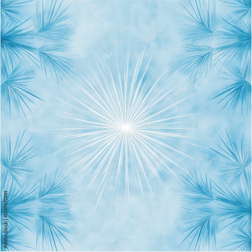 Aufkleber bright blue background with soft textures and a central starburst, framed by delicate abstract patte