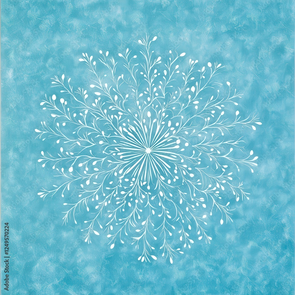 Poster delicate white floral pattern on a serene blue background, creating an elegant and calming visual ef