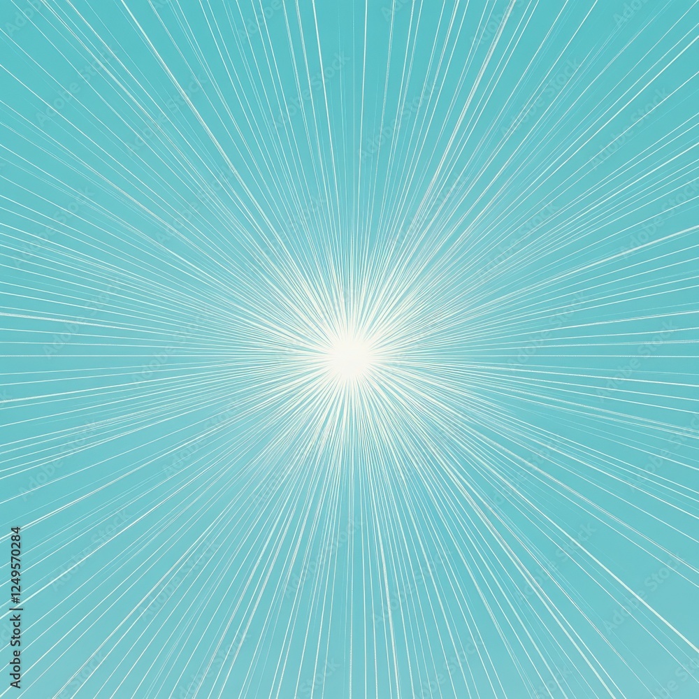 Poster bright rays radiate from a central point, creating a dynamic burst of light against a soft blue back