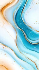 Abstract art featuring flowing blue and white waves with golden accents, creating a soothing and elegant visual effect.