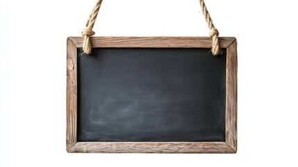 Rustic wooden chalkboard hanging on rope, ideal for menus or announcements in cafes and shops