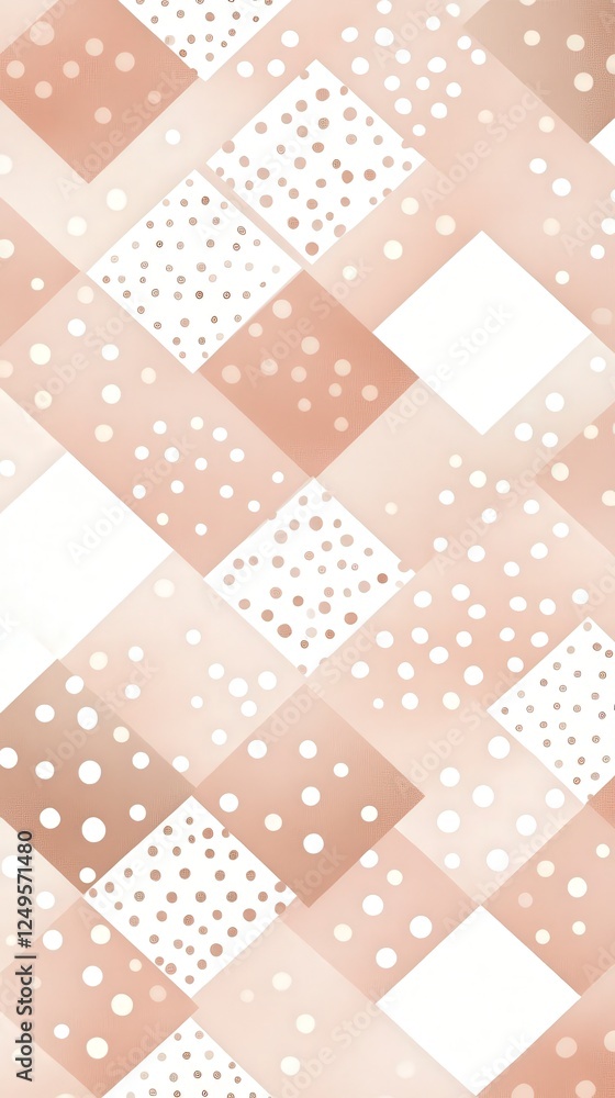 Poster soft pastel pattern featuring squares and circles in warm tones, creating a modern and artistic desi