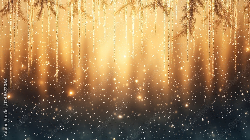 Aufkleber golden light glimmers and cascades downwards, creating a magical and ethereal atmosphere with sparkl
