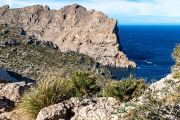 The mountainous coast of Majorca. The mountains enter the sea on the Formentor peninsula.