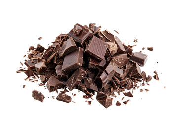 Chopped Dark Chocolate in a Messy Pile with Decadent Appeal isolated on transparent background