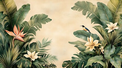 Tropical Floral Background with Exotic Flowers
