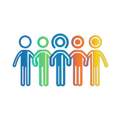 Obraz premium Business icon representing teamwork and collaboration, simple line style, white background, with abstract human figures and a shared goal symbol.