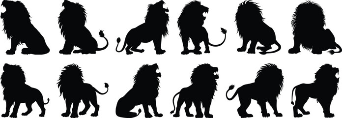 Naklejka premium Lion silhouette set vector design big pack of animal illustration and icon
