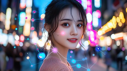 Social media marketing analyst global city portrait photography urban nightlife eye level digital connectivity